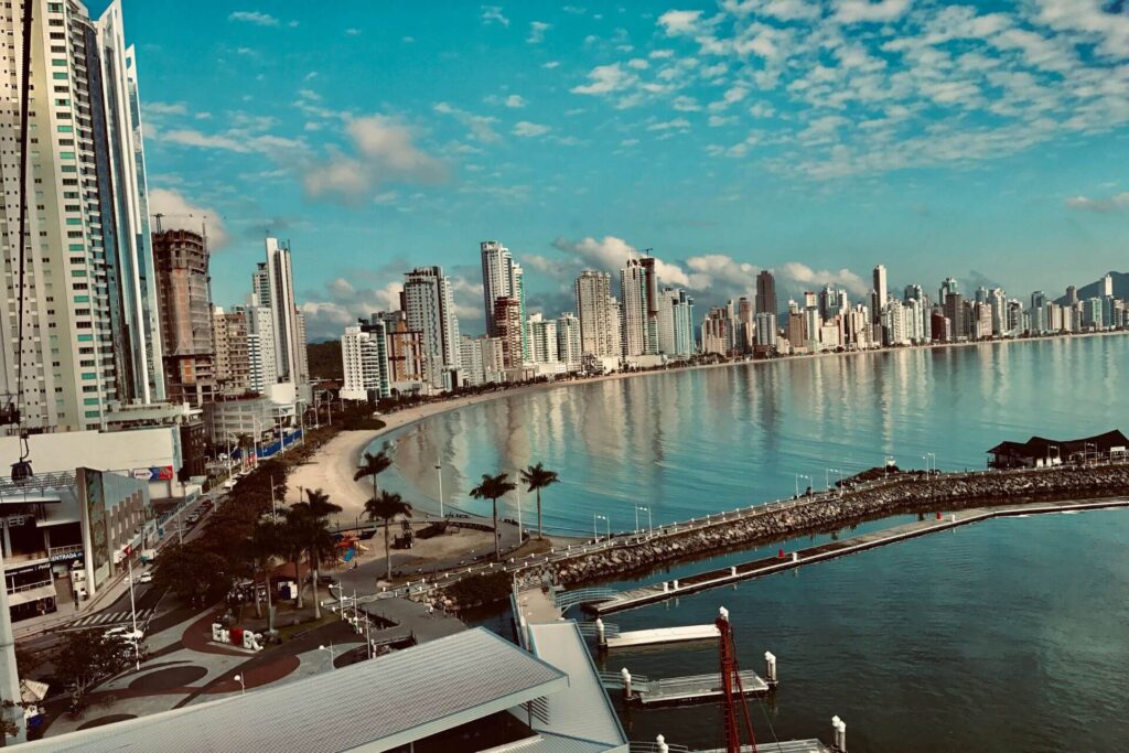 Buildings and skyscrapers near the shore in Florianopolis, Brazil