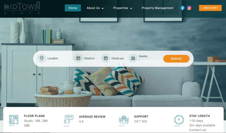 Midtown Stays website homepage