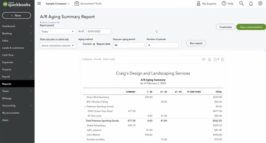 Quickbooks online reports